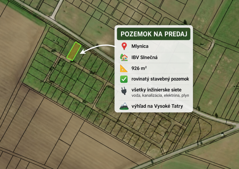 PREDAJ slnečný stavebný pozemok 926 m2 s krásnym výhľadom na Tatry